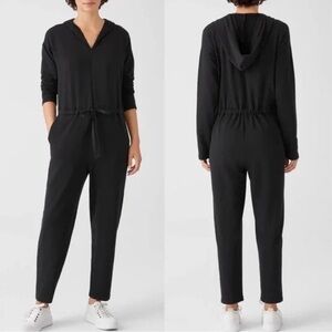 Eileen Fisher Cozy Brushed Terry Hooded Jumpsuit Black